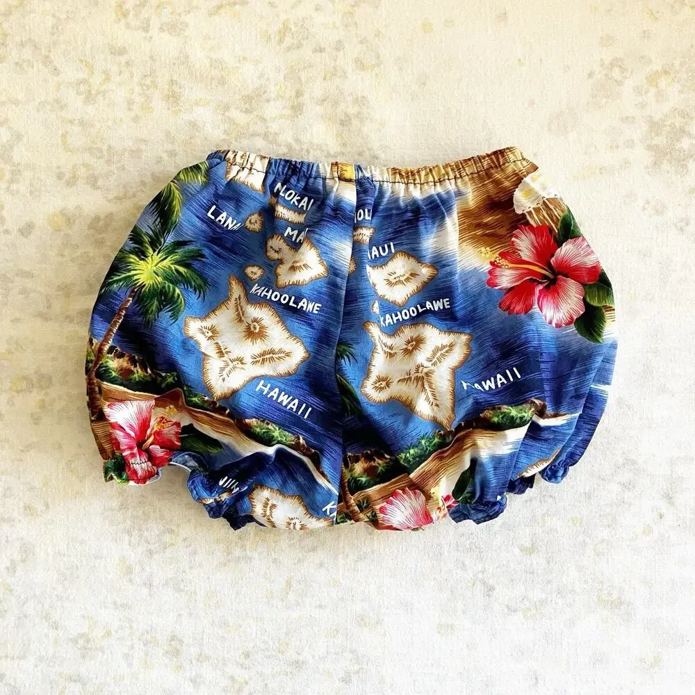 Hawaiian Print Diaper Cover Blue 6 Mos Tropical Luau Beach Summer